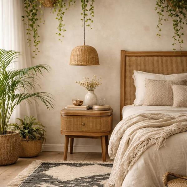 Wyld Haus Pasadena Natural Wood and Rattan Bedside Table 1 Drawer