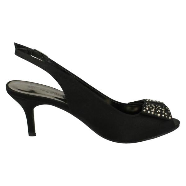 Anne Michelle Ladies Anne Michelle Mid Heel Peep Toe Diamante Bow Vamp Court Shoes