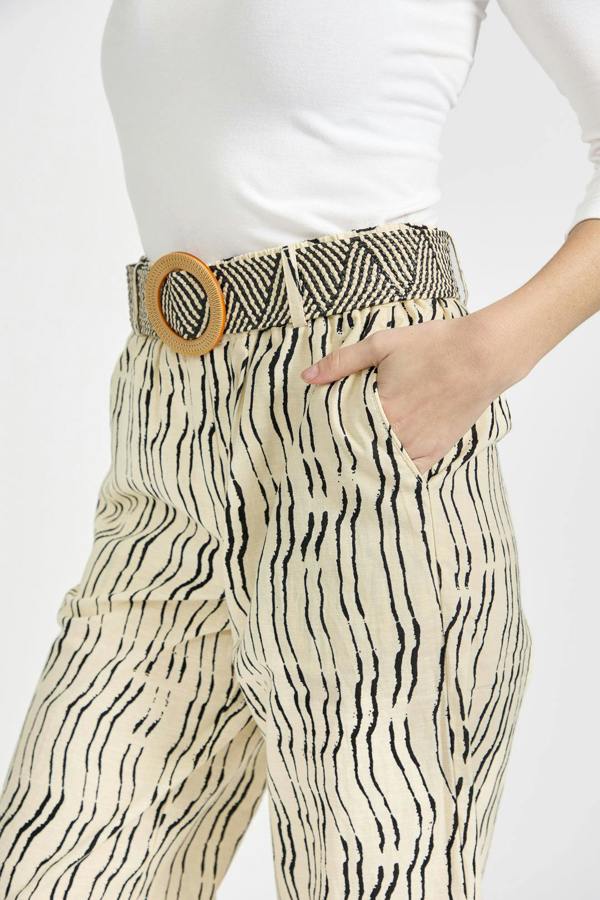 Mudflower Stroke Print Wide Leg Trousers with Belt