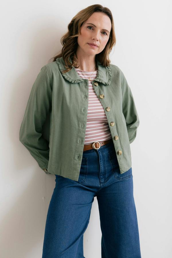 Lily & Me Rebecca Ruffle Collar Jacket Laurel Green