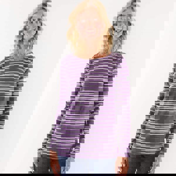 Lazy Jacks Women's Striped Breton Top - Loganberry