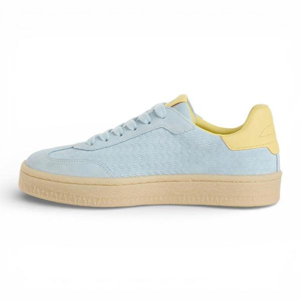 Tamaris Women's Blue Leather Yellow Stripes Trainers Sneaker Shoes