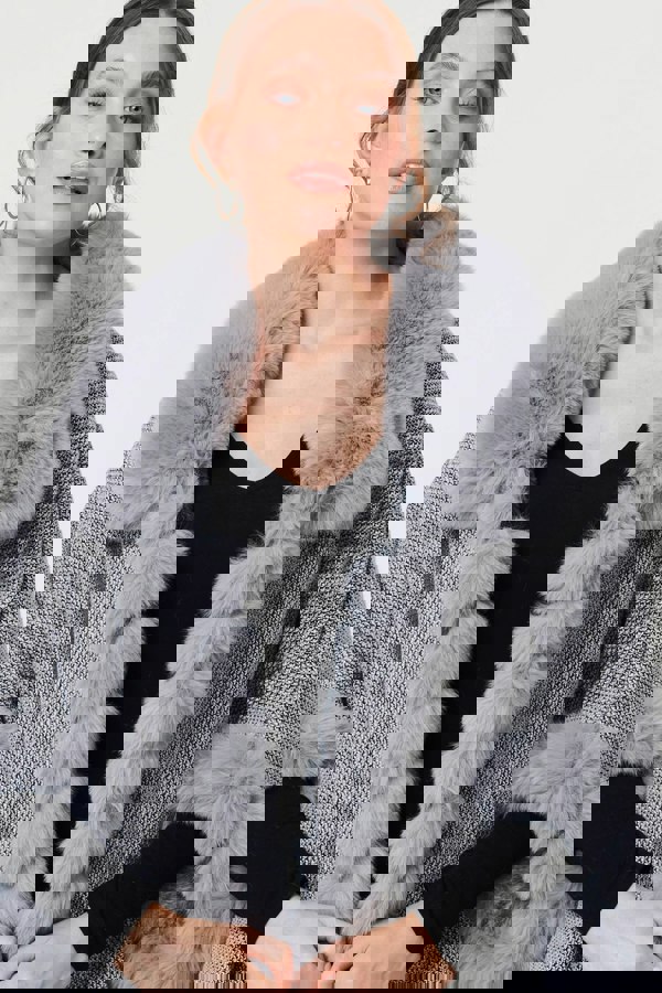 Grey | Faux Fur Lined Oversized Poncho