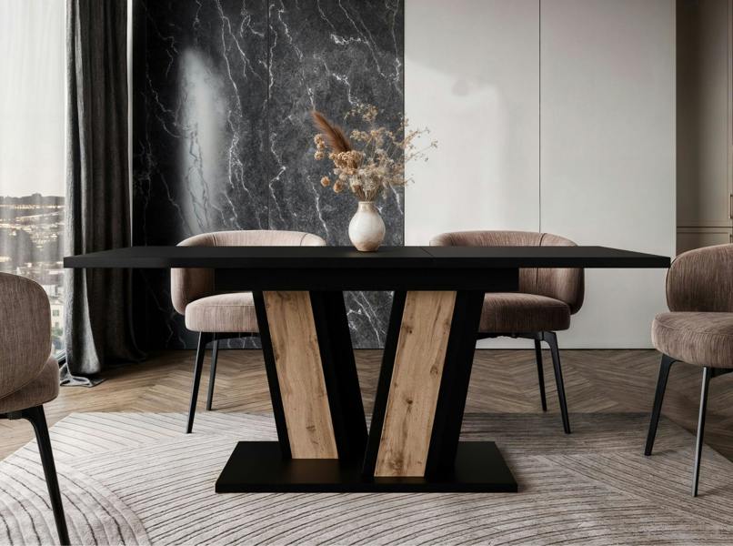 PHD Furniture MUSS Extendable Dining Table 120–160cm – Black & Wotan Oak Effect