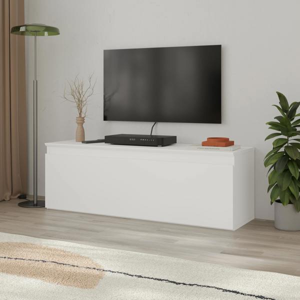 Decortie Modern TV Stand Unit 120cm with Soft-Close Drop-Down Door Non-handle Design & Storage Space, Living Room
