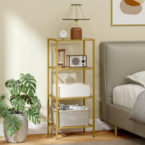 Wyld Haus Nopatti Metal And Glass Gold Tone 4 Tier Vertical Display Shelving Unit
