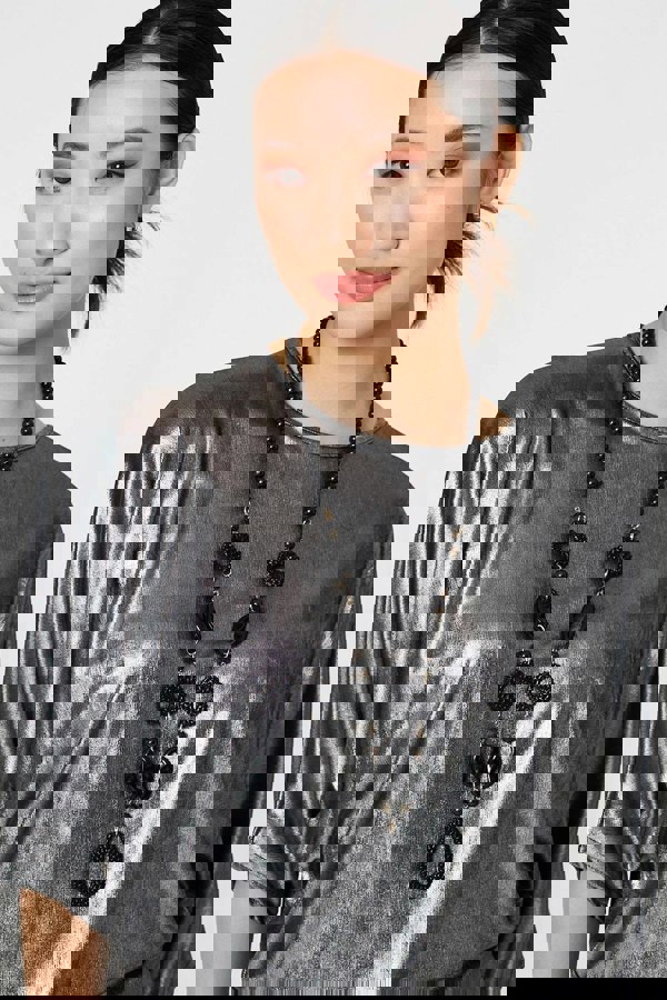 Silver | Metallic 3/4 Batwing Sleeve Top
