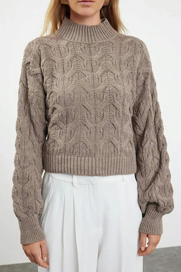 WOVCOR Crop Stand Collar Knit Sweater