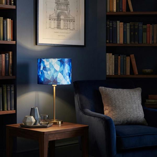 Designer Geometric Satin Fabric Round Lamp Shade with Tones of Blue Image 6