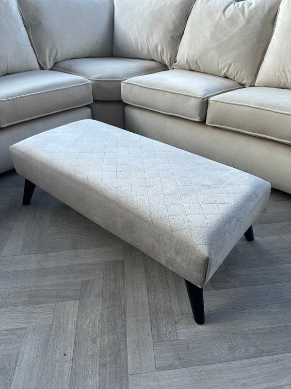 Premium off white creamy stitched design plain lid footstool bench or coffee table - ISTOOLS
