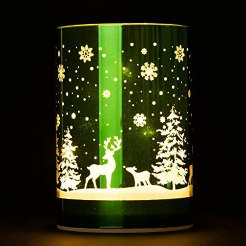 13cm Christmas Decorated Vase Table Forest Scene Green LED Light image 5