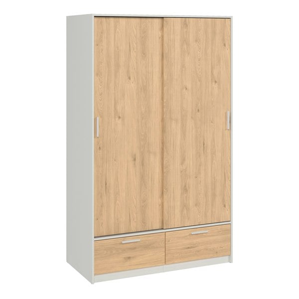 Furniture To Go Line Wardrobe with 2 Doors + 2 Drawers in White and Jackson Hickory Oak