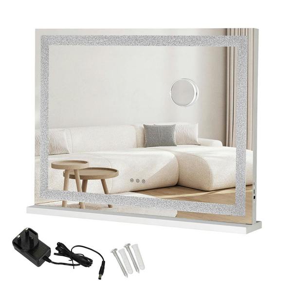 Emitto Tabletop Touch Crystal Vanity Mirror Makeup USB LED 80x62cm Large