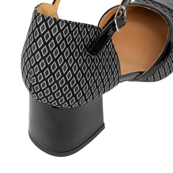 Embassy London Kemi -  Black & Grey Diamonds - Women's Leather Almond-Toe Block Heel