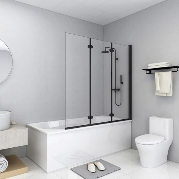Berkfield Folding Shower Enclosure 3 Panels ESG 130x138 cm Black