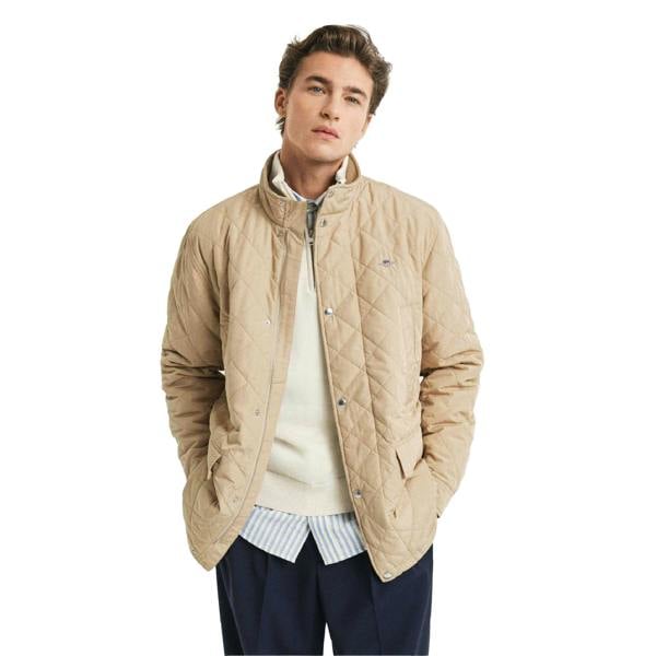 Gant Mens Windproof Quilted Mid Length Jacket - Khaki - 