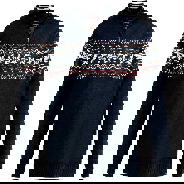 Duke Mens D555 Edinson Fair Isle Quarter Zip Kingsize Sweatshirt - Navy Marl - 