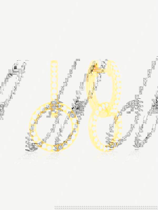 Double Hoop Pavé Earrings With Round Removable Charms in 18k Gold or Silver