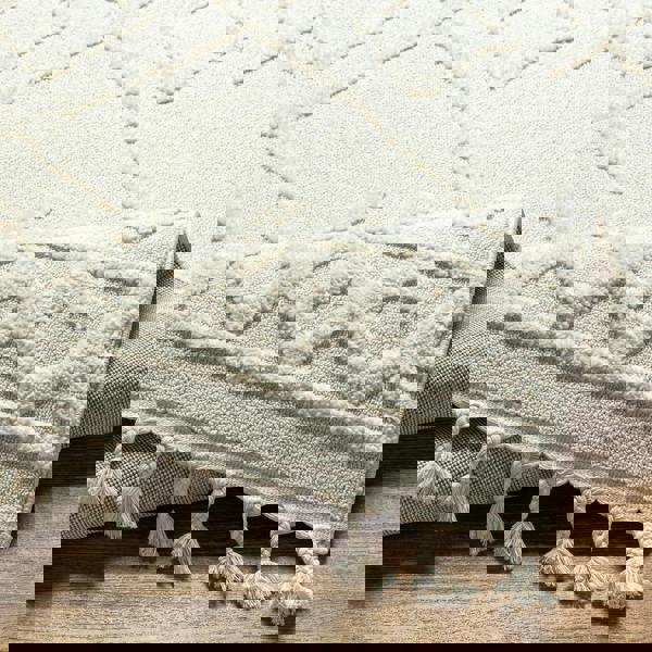 Livabliss Nora-Geometric Grey Ivory High Pile Fringe Rug