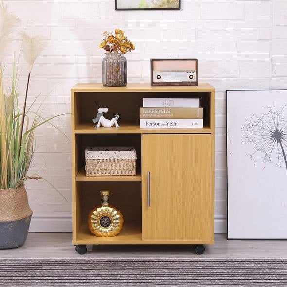 MMT Furniture Designs Beech wooden Printer cabinet with 2 shelves and 1 Door Filing Cabinet