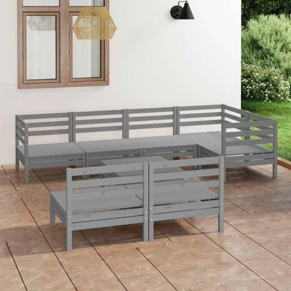 Berkfield 8 Piece Garden Lounge Set Solid Pinewood Grey