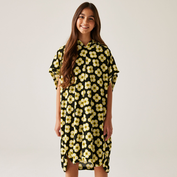 Regatta Girls Orla Kiely Spinning Flower Towelling Robe - Black