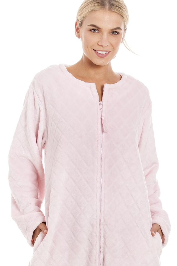 Camille Classic Supersoft Diamond Print Zip Up Housecoat