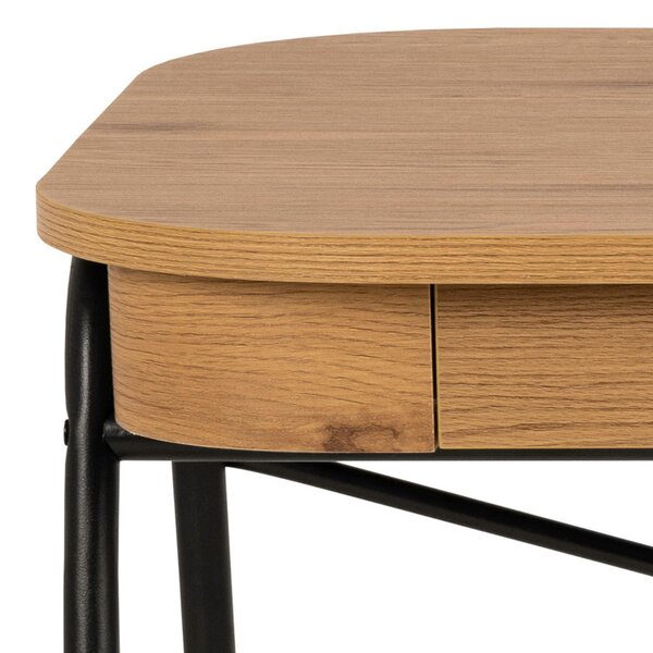 Wyld Haus Mosswood Oak Wood and Black Metal Office Desk with 2 Drawers