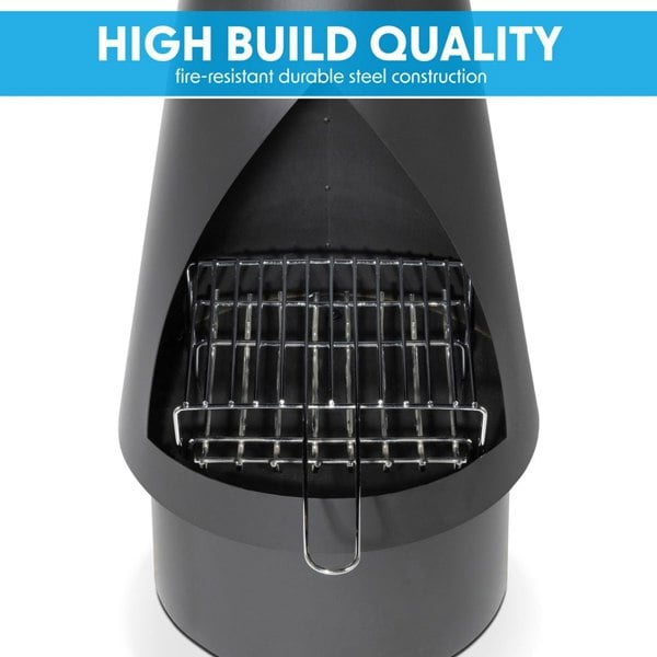 45x150cm BLACK STEEL Round Chininea Wood Burner - Fire Pit Garden Heater Outdoor - LoopsDirect