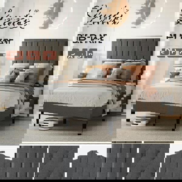 Levede Upholstered Bed Frame Linen Fabric Soft Foam Headboard Small Double King