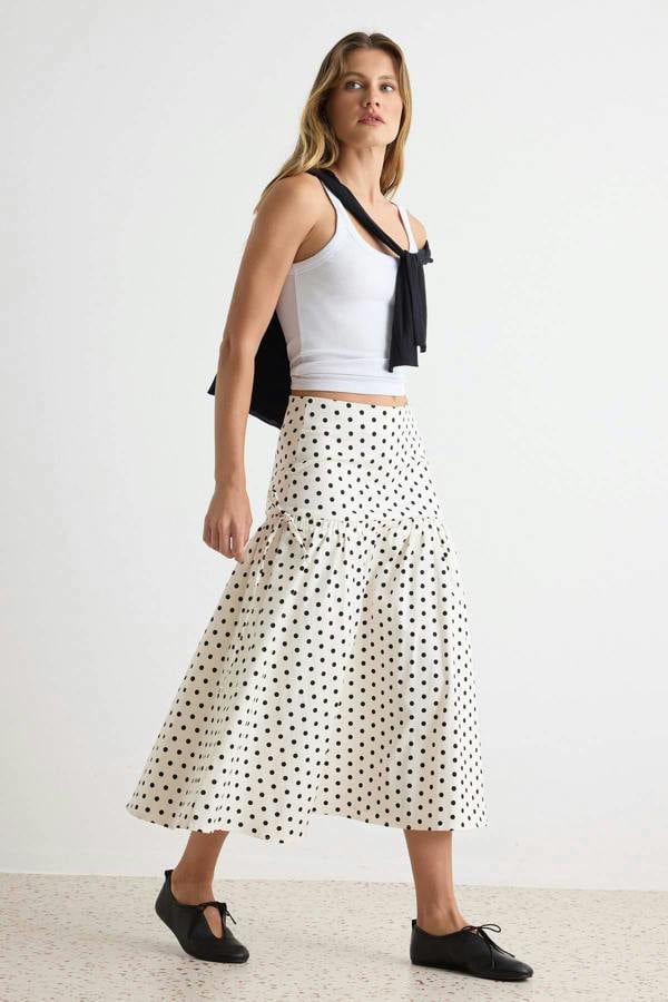Side Tie Midi A-Line Skirt
