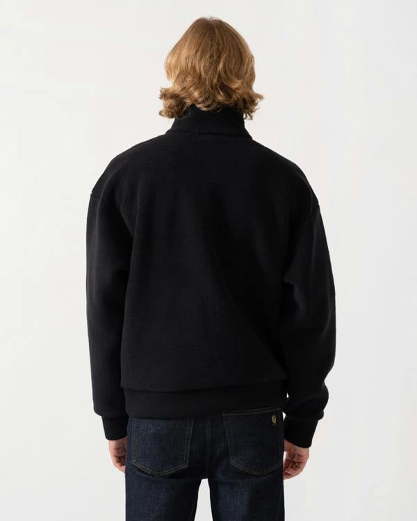 Back of the BOSS Green Mens  Logo-embroidered zip-up sweatshirt in teddy fleece - Black 001