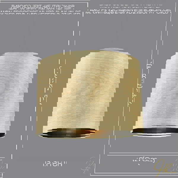 Designer Bamboo Wood Effect Round Lamp Shade with Inner Black Lining Image 6