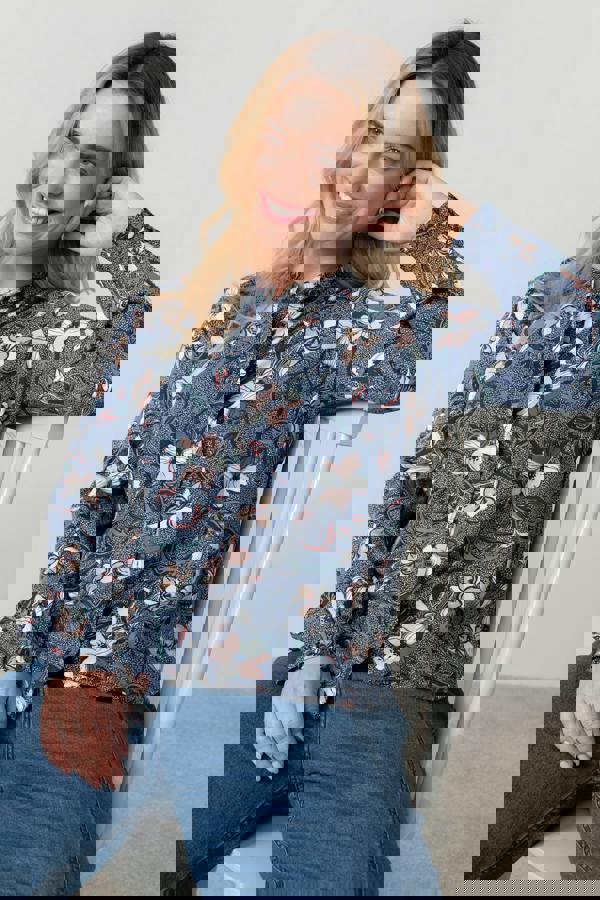 Rachel Frill Printed Blouse Navy | Lily and Me Clothing