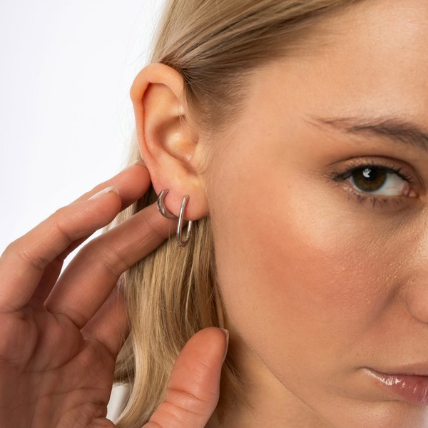 Spero London Edgy Geometric Sterling Silver Hoop Earrings