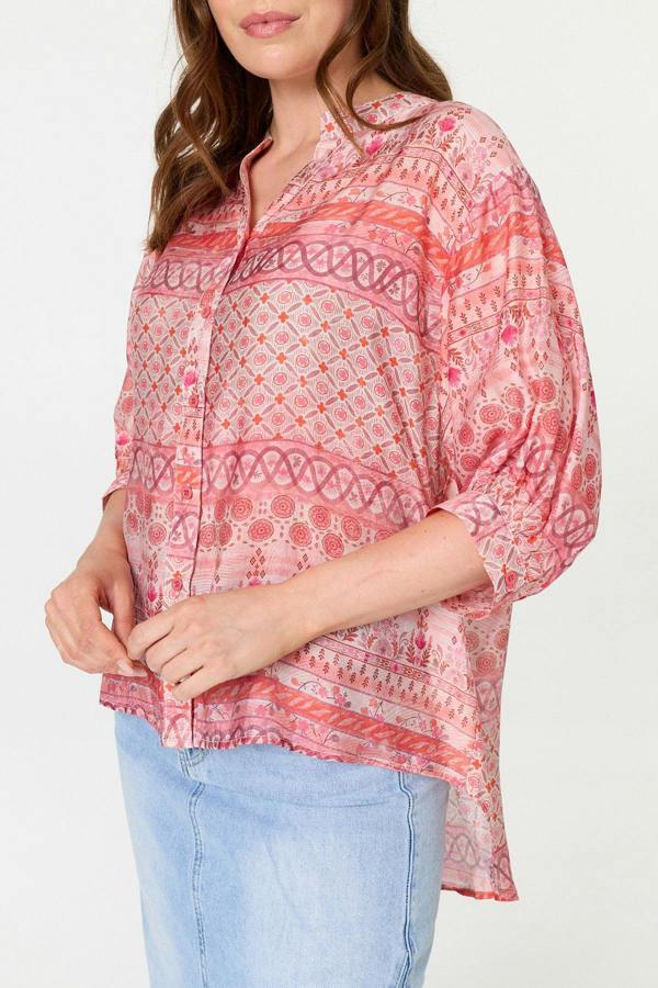 Pink | Abstract 3/4 Sleeve Relaxed Tunic Shirt