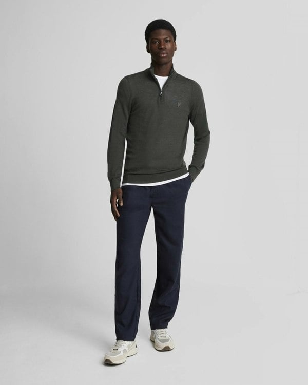 Lyle & Scott Tonal Eagle Merino Mens Quarter-Zip Jumper - W635 Gunmetal