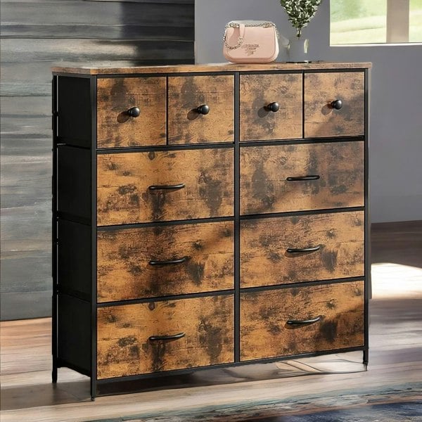 Rafaelo Mobilia Industrial 10 Drawer Chest Rustic Brown