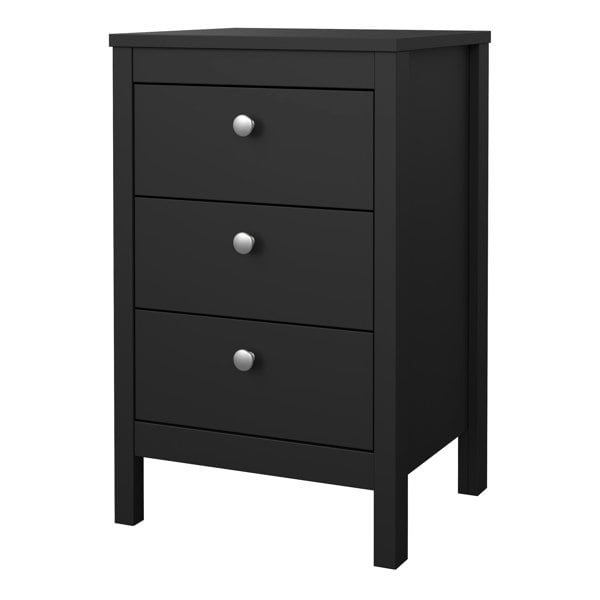 Furniture To Go Madrid Bedside Table 3 Drawers in Matt Black