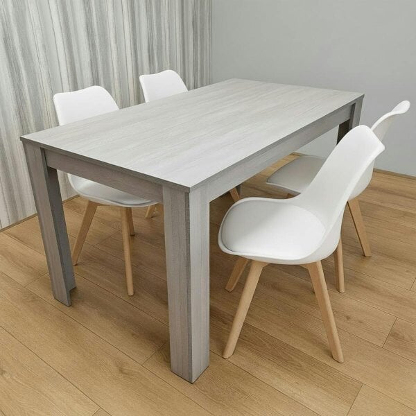 Kosy Koala Modern Grey Dining Table Set  With 4 White Plastic Chairs Dining Room Furniture