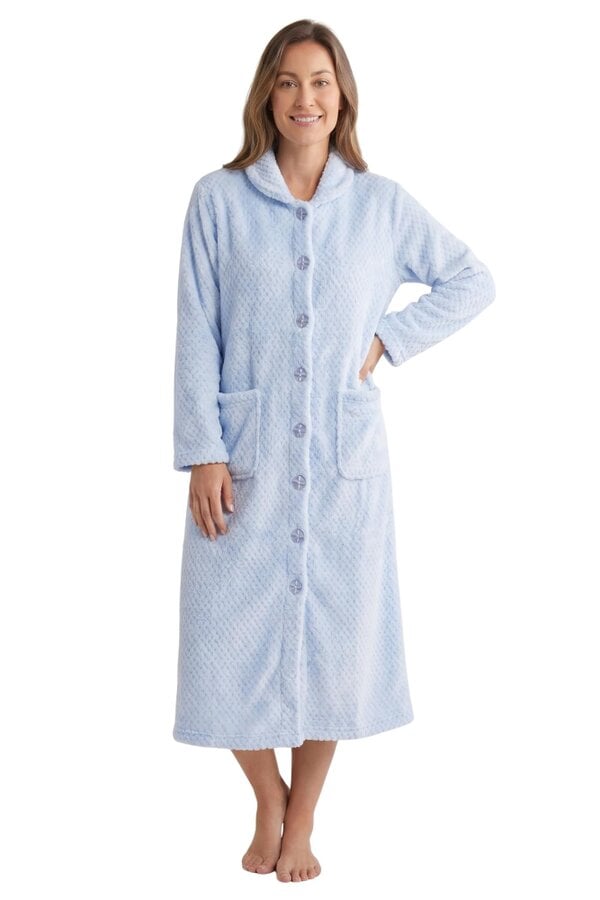 Camille Womens Supersoft Popcorn Textured Fleece Button Up Housecoat