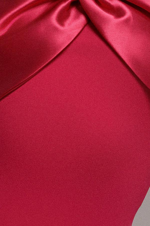 Twist Knot Satin & Scuba Bardot Maxi Dress - Magenta DR4575