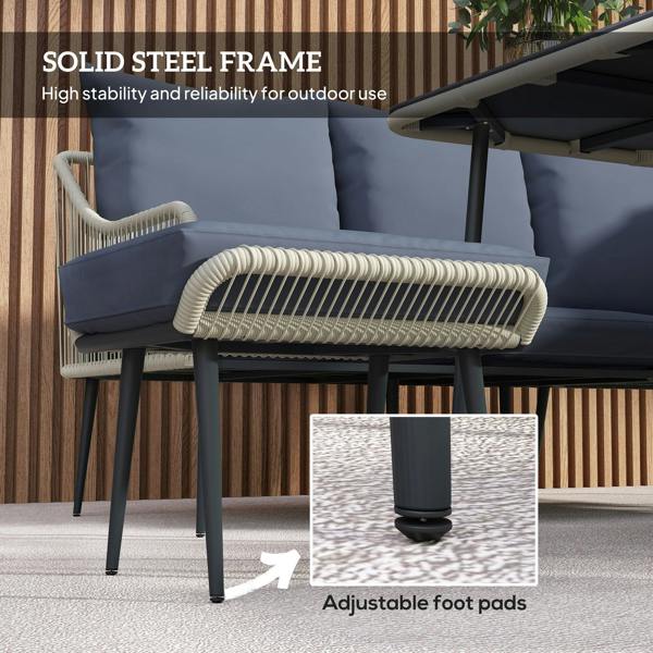 Wyld Haus Vika Natural Rattan Grey 7 Seater Garden Sofa Set with Coffee Table and 2 Stools