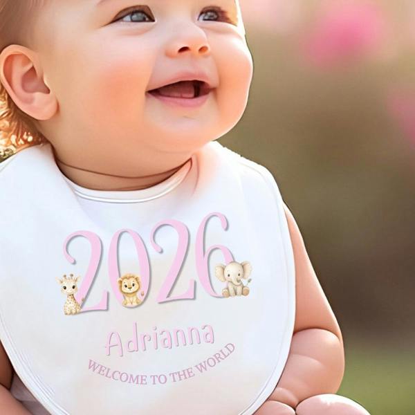 Personalised Pink Safari Animals Baby Grow, Vest or Bib with Name
