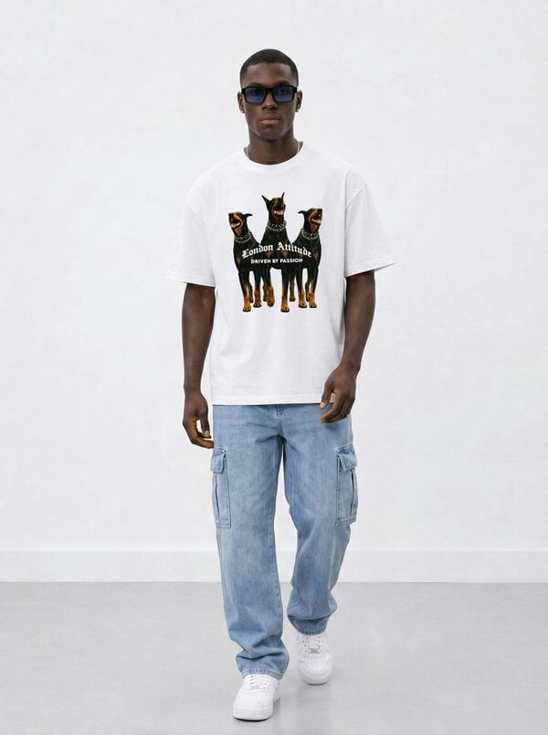 London Attitude Original Creators Doberman Oversized Heavyweight White T-Shirt