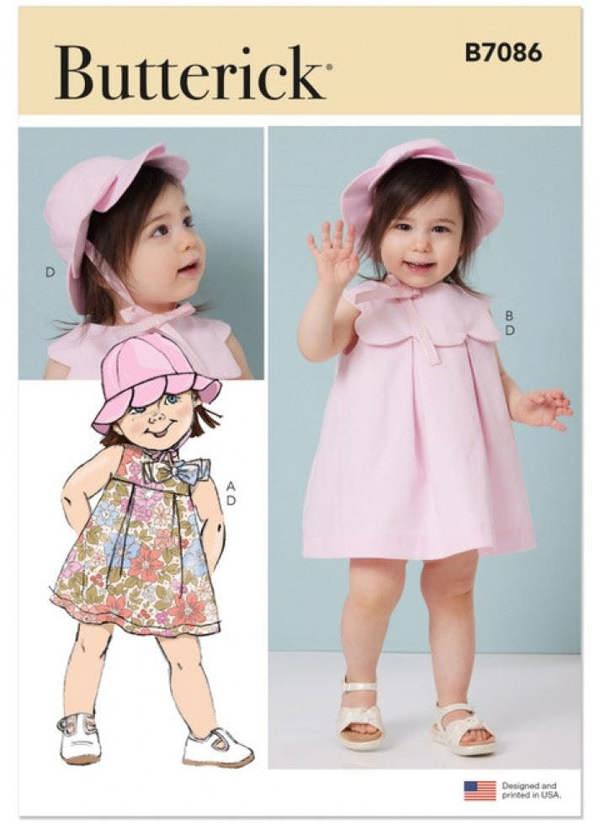 Butterick Sewing Pattern 7086, Dresses, Shorts, Headwear for Baby, Kids, A (1/2-1-2-3-4) - Intermediate