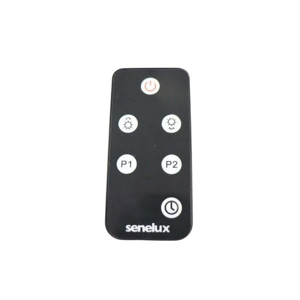 The remote control for the garden heater with a black and silver colour scheme