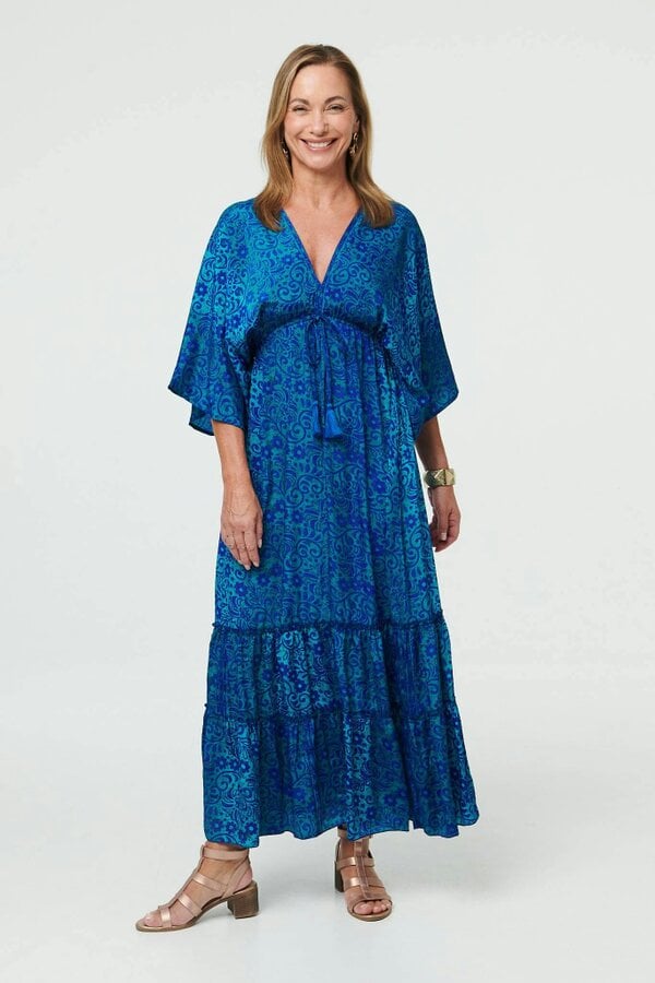 Izabel London Floral Batwing Maxi Dress - Teal