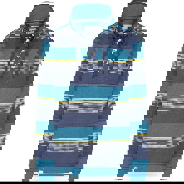 Lazy Jacks Women's Contrast Striped Pique Button Neck Sweatshirt - Teal