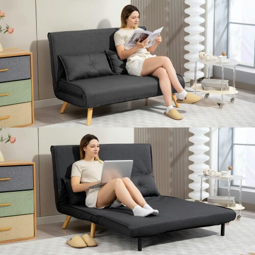 Wyld Haus Faroco Linen Look Charcoal Grey 2 Seater Sofa Bed
